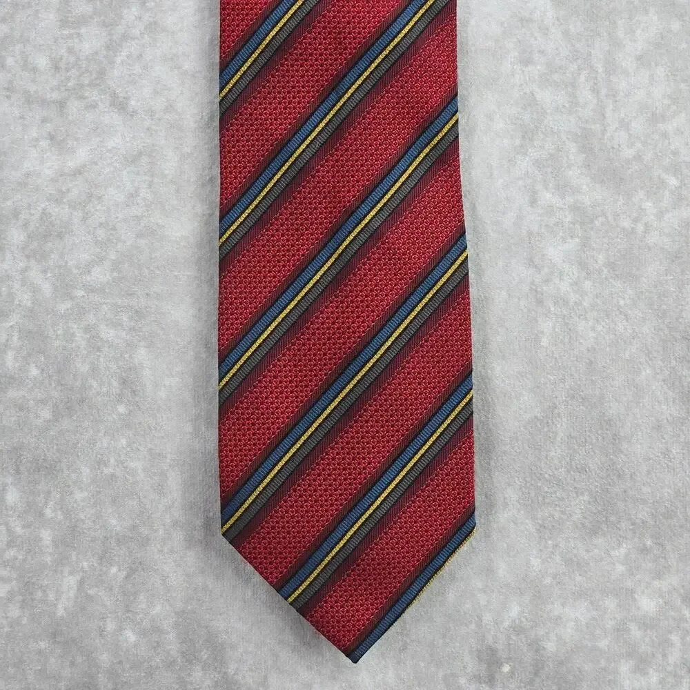 Daniel De‎ Fasson Studio Red Blue Stripe Plaid 100% Silk Men's Neck Tie NWOT